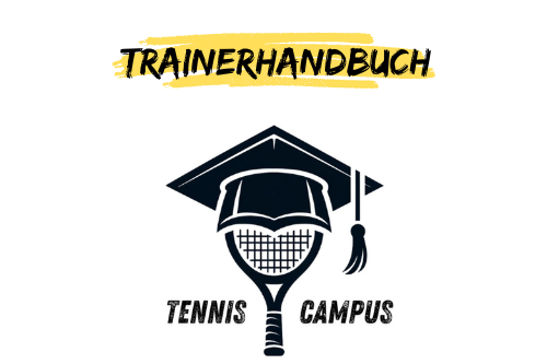 Logo des Trainerhandbuchs Logo für das Trainerhandbuch des Tennis Campus mit einem Tennisschläger und einem Doktorhut.